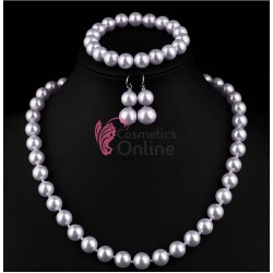 Colier cu cercei AS46CC Argintiu cu perle Grey + o bratara